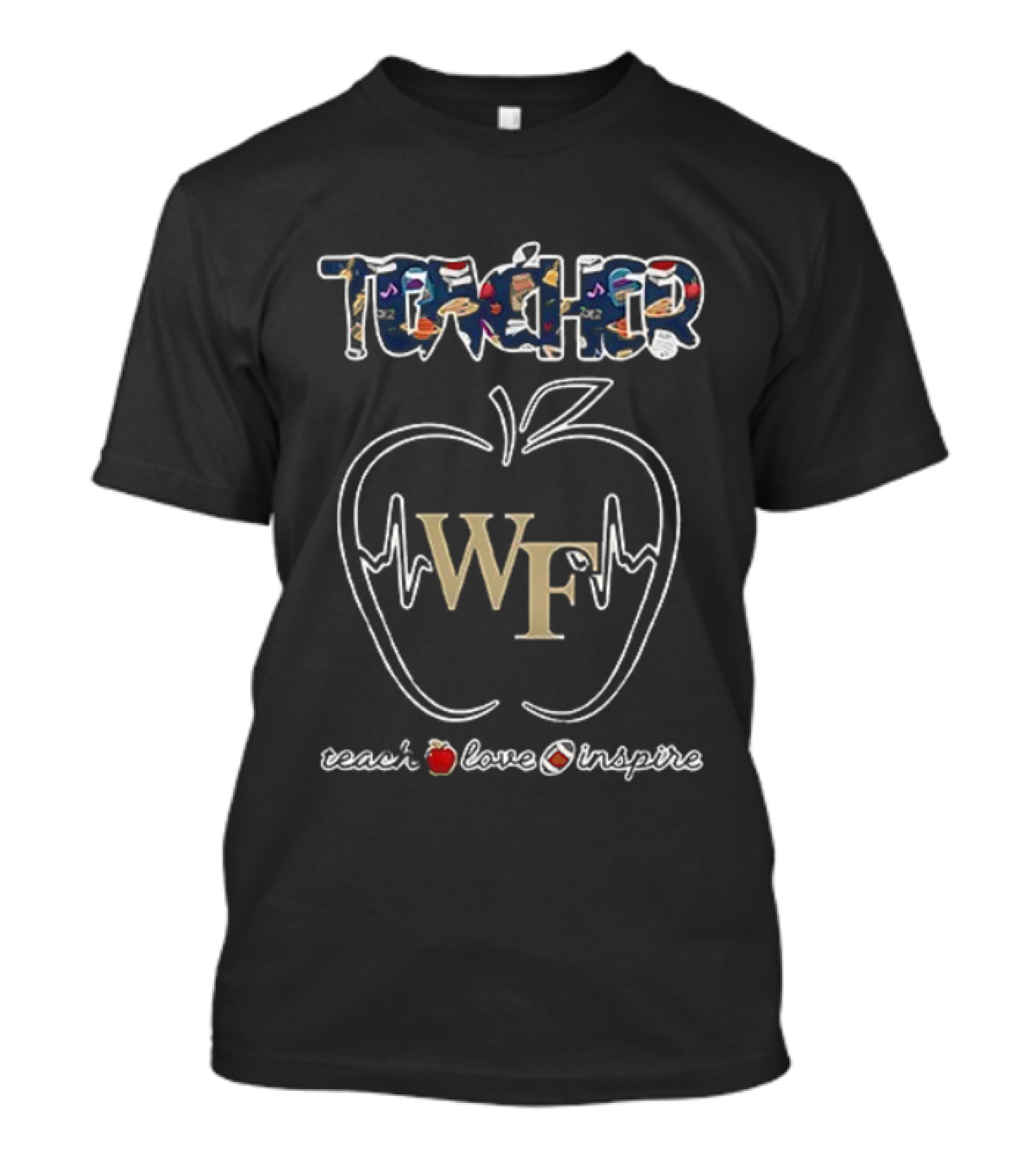 Wake Forest Demon Deacons Teacher Appreciation Teach Love Inspire Apple WF Logo T-Shirt