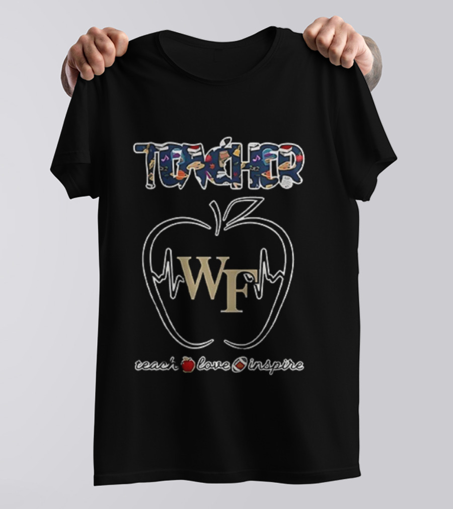 Wake Forest Demon Deacons Teacher Appreciation Teach Love Inspire Apple WF Logo T-Shirt