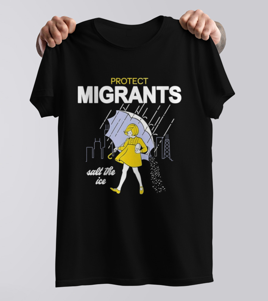 Chicago Midwest Protect Migrants Salt The Ice Umbrella Girl Rain Skyline T-Shirt
