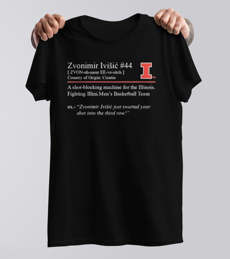 Zvonimir Ivisic #44 Shot-Blocking Machine Illinois Fighting Illini Men's Basketball Team T-Shirt