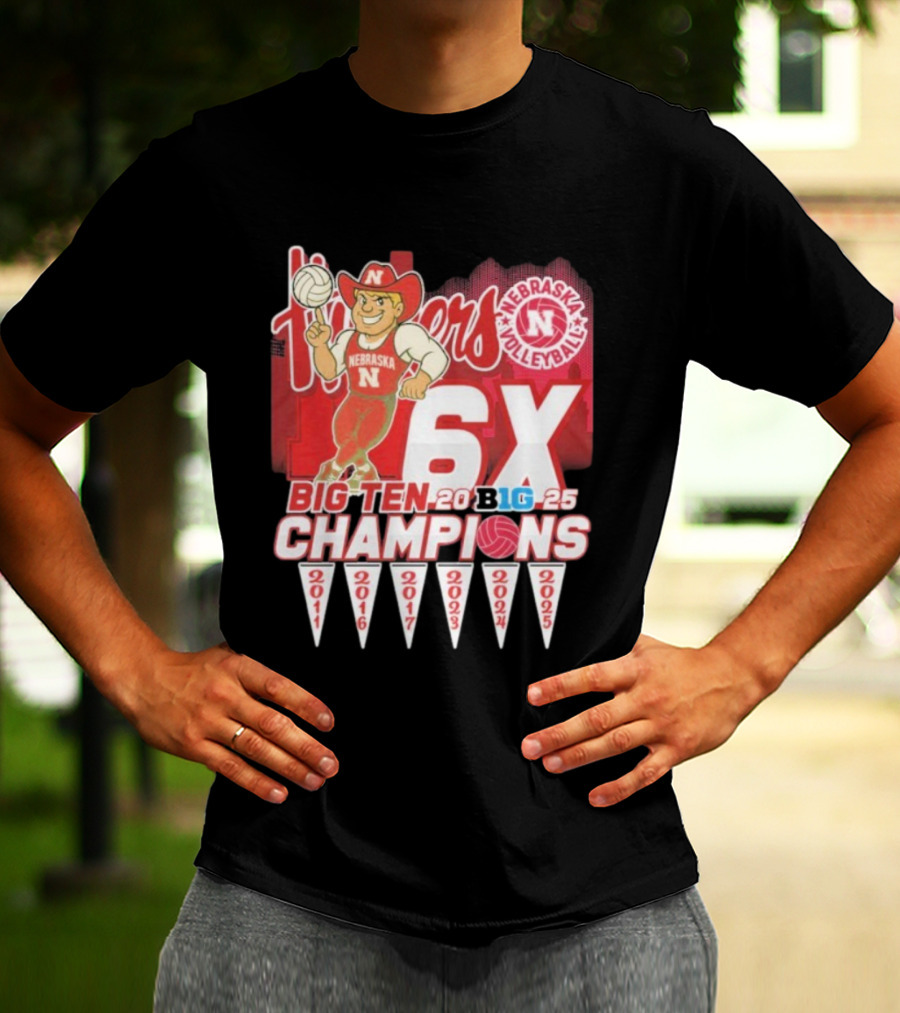 Nebraska Volleyball Big Ten Champions 2025 6X Cornhuskers Mascot T-Shirt