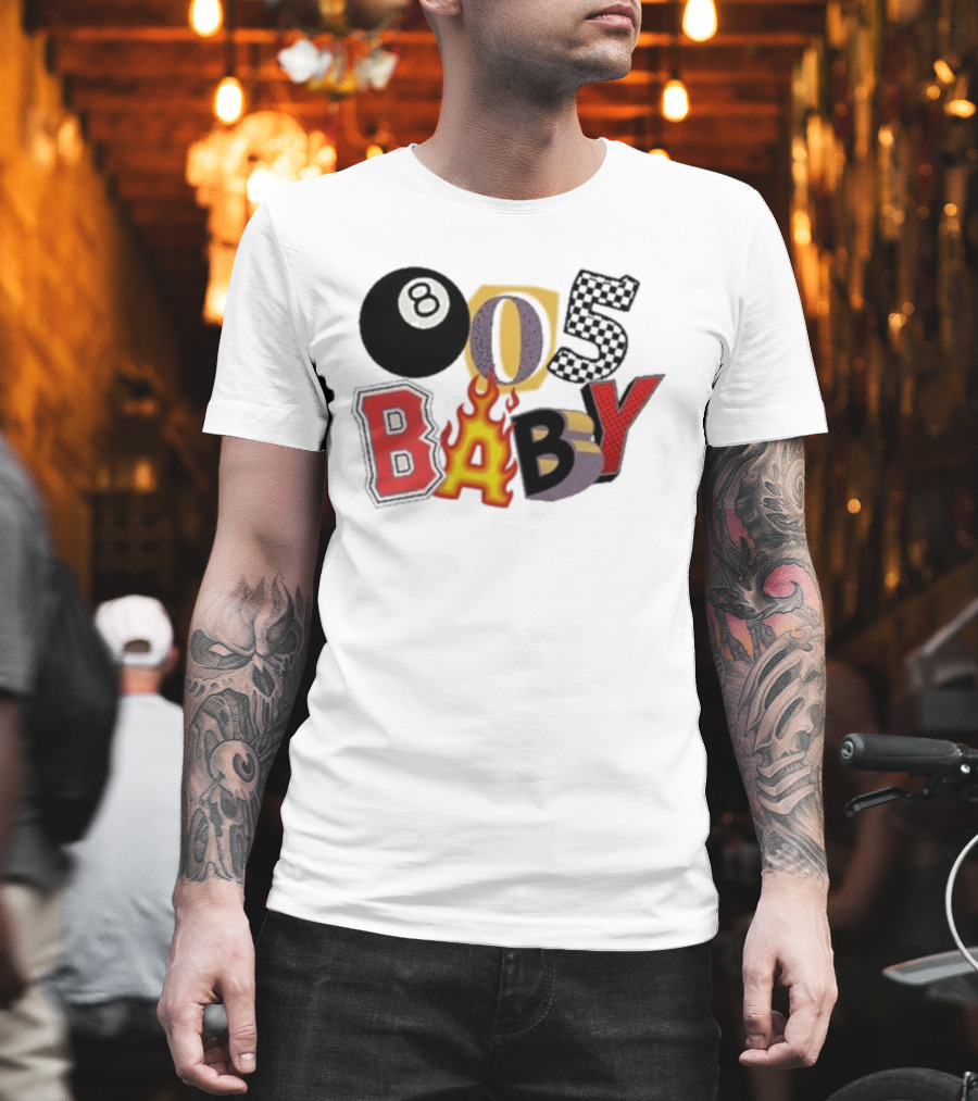 Big Time 805 Baby Eight Ball Fire Letters Retro Style T-Shirt
