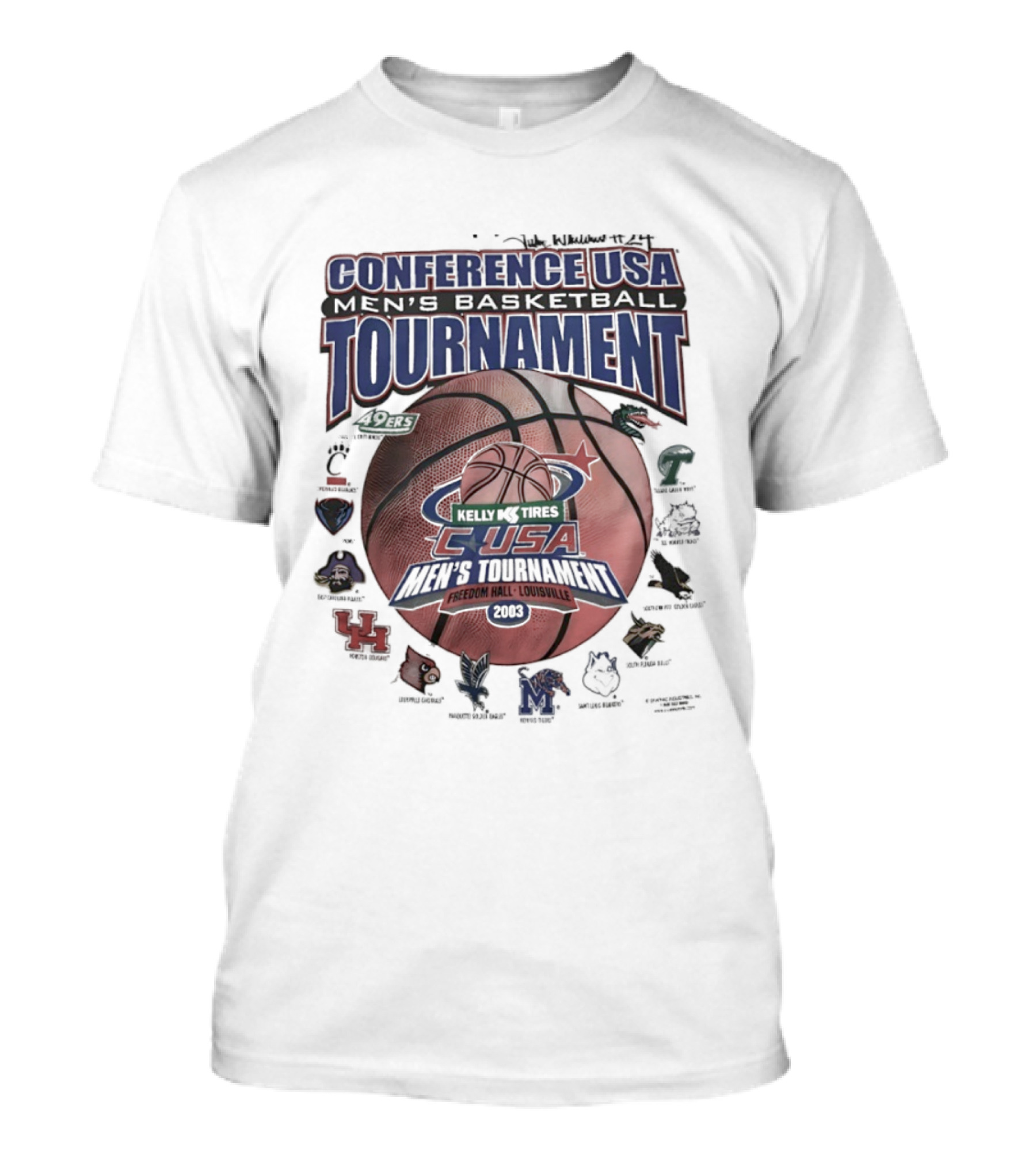 Conference USA Men's Basketball Tournament 2003 Freedom Hall Louisville Team Logos T-Shirt