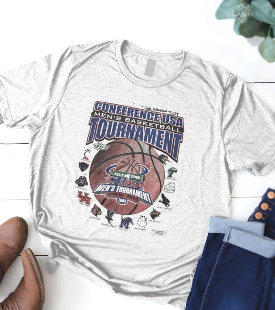 Conference USA Men's Basketball Tournament 2003 Freedom Hall Louisville Team Logos T-Shirt