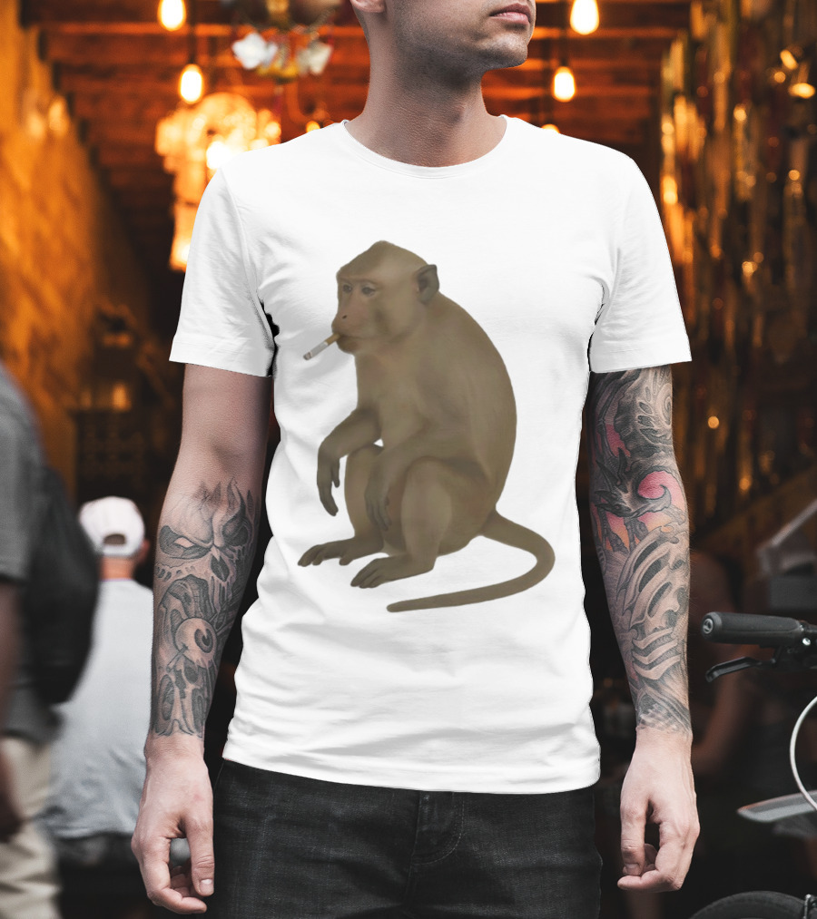Crazy Monkey Smoking Cigarette Mood T-Shirt