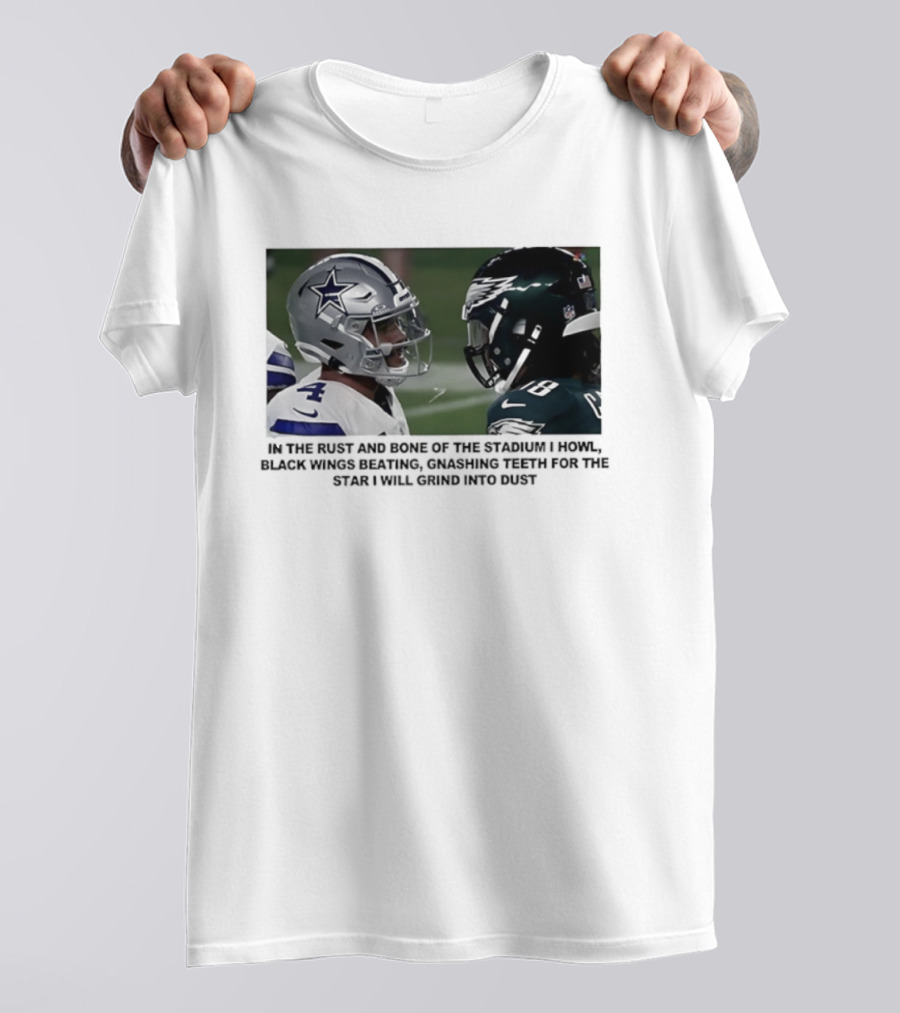 Philadelphia Eagles And Dallas Cowboys Black Wings Beat Fabric Grind Into Dust T-Shirt