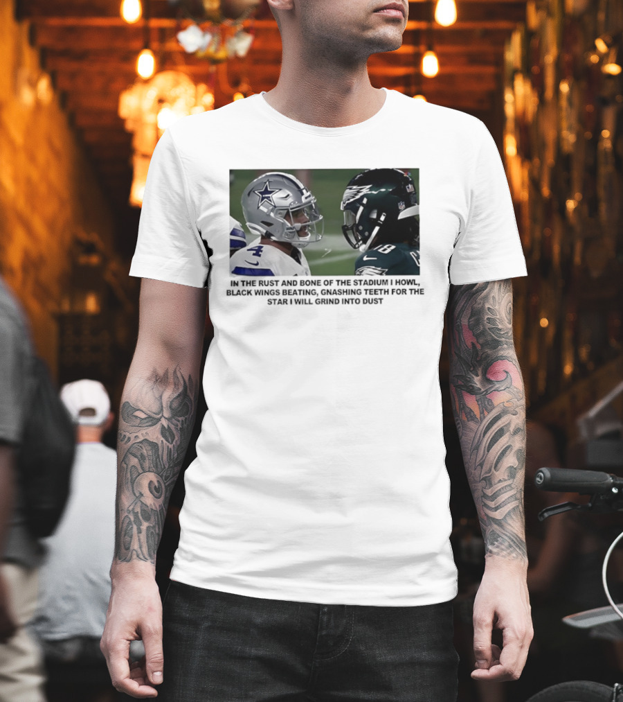 Philadelphia Eagles And Dallas Cowboys Black Wings Beat Fabric Grind Into Dust T-Shirt