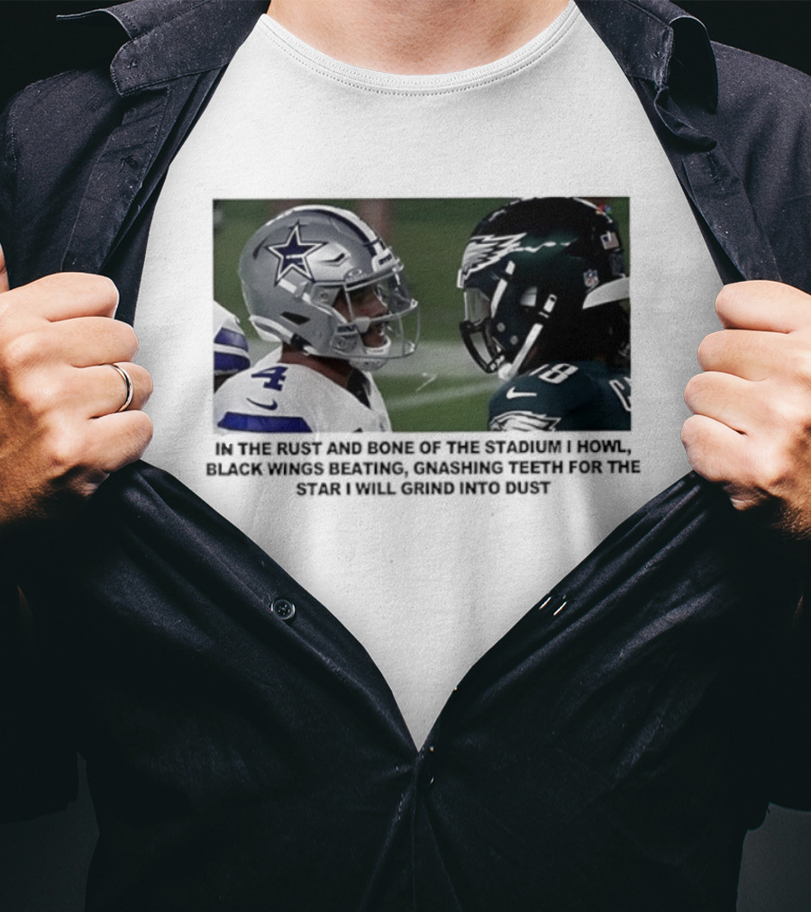 Philadelphia Eagles And Dallas Cowboys Black Wings Beat Fabric Grind Into Dust T-Shirt