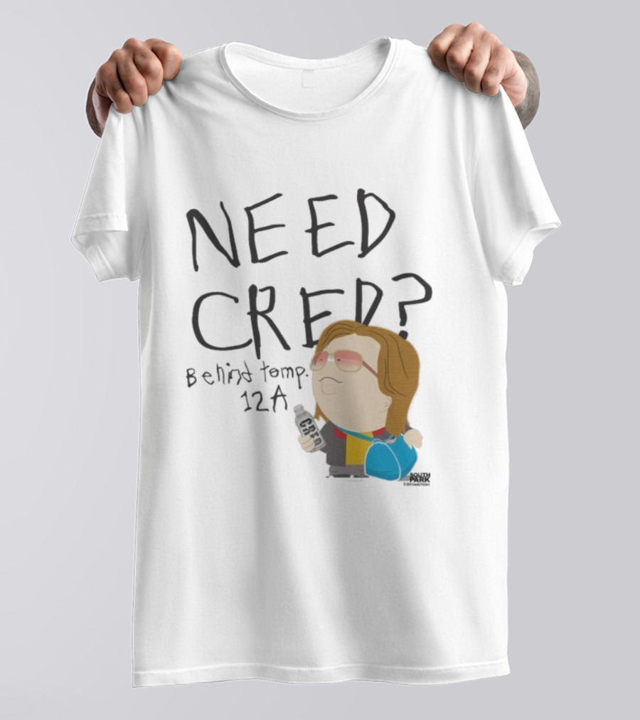 South Park Need Cred Behind Temp 12A Character Holding Microphone T-Shirt
