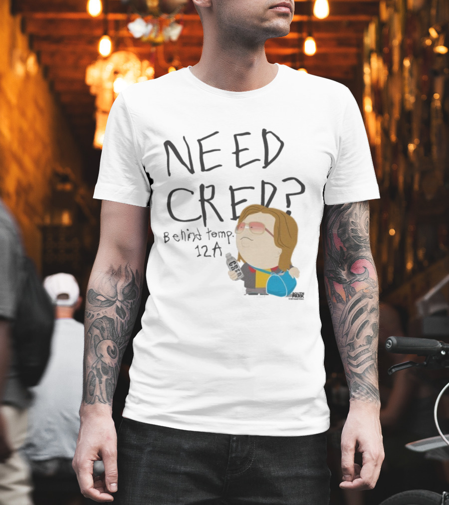 South Park Need Cred Behind Temp 12A Character Holding Microphone T-Shirt