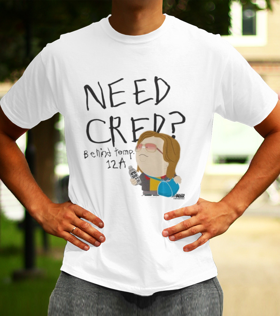 South Park Need Cred Behind Temp 12A Character Holding Microphone T-Shirt