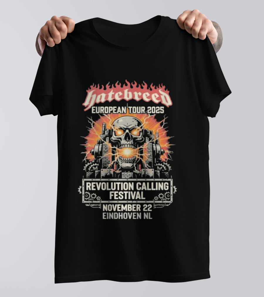 Hatebreed European Tour 2025 Revolution Calling Festival November 22 Eindhoven Netherlands Klokgebouw Hardcore Punk Skull Art T-Shirt