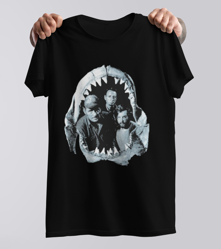 Jaws The Crew Steven Spielberg Classic Movie Cast Inside Shark Mouth T-Shirt