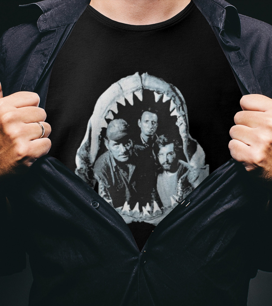 Jaws The Crew Steven Spielberg Classic Movie Cast Inside Shark Mouth T-Shirt
