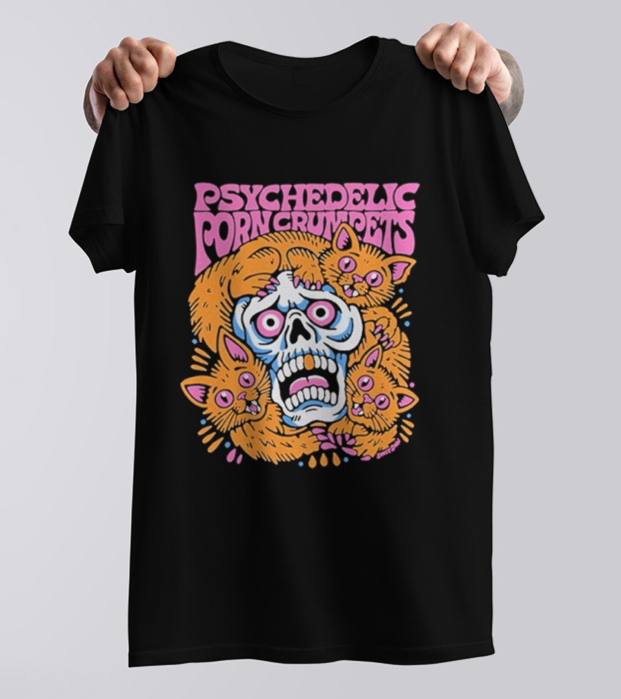 Psychedelic Porn Crumpets Cat Nootmare Skull And Cats T-Shirt