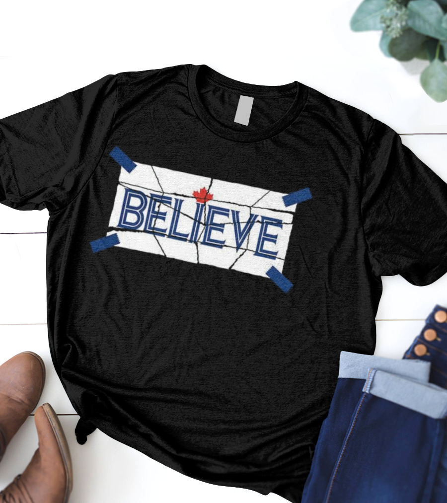 Toronto Blue Jays Believe Maple Leaf Tape T-Shirt