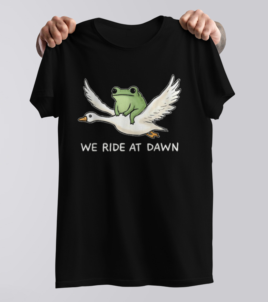 We Ride At Dawn Frog Riding Goose Funny Animal Adventure T-Shirt