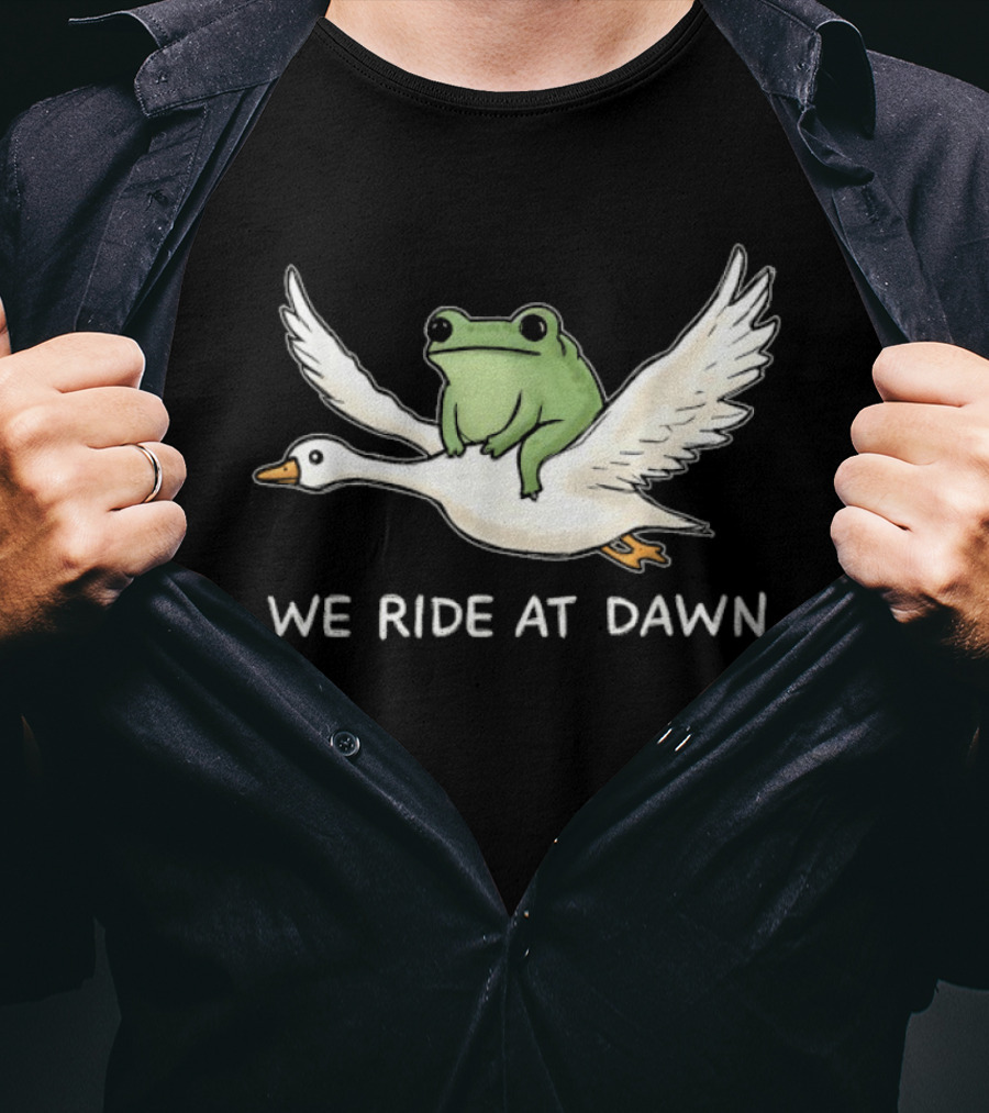 We Ride At Dawn Frog Riding Goose Funny Animal Adventure T-Shirt