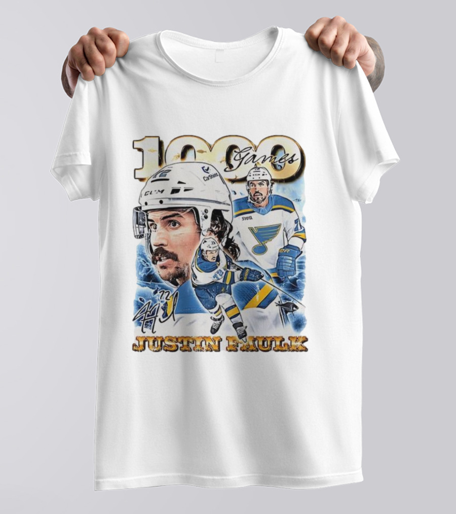 1000 Games Justin Faulk St. Louis Blues Hockey 72 Signature T-Shirt
