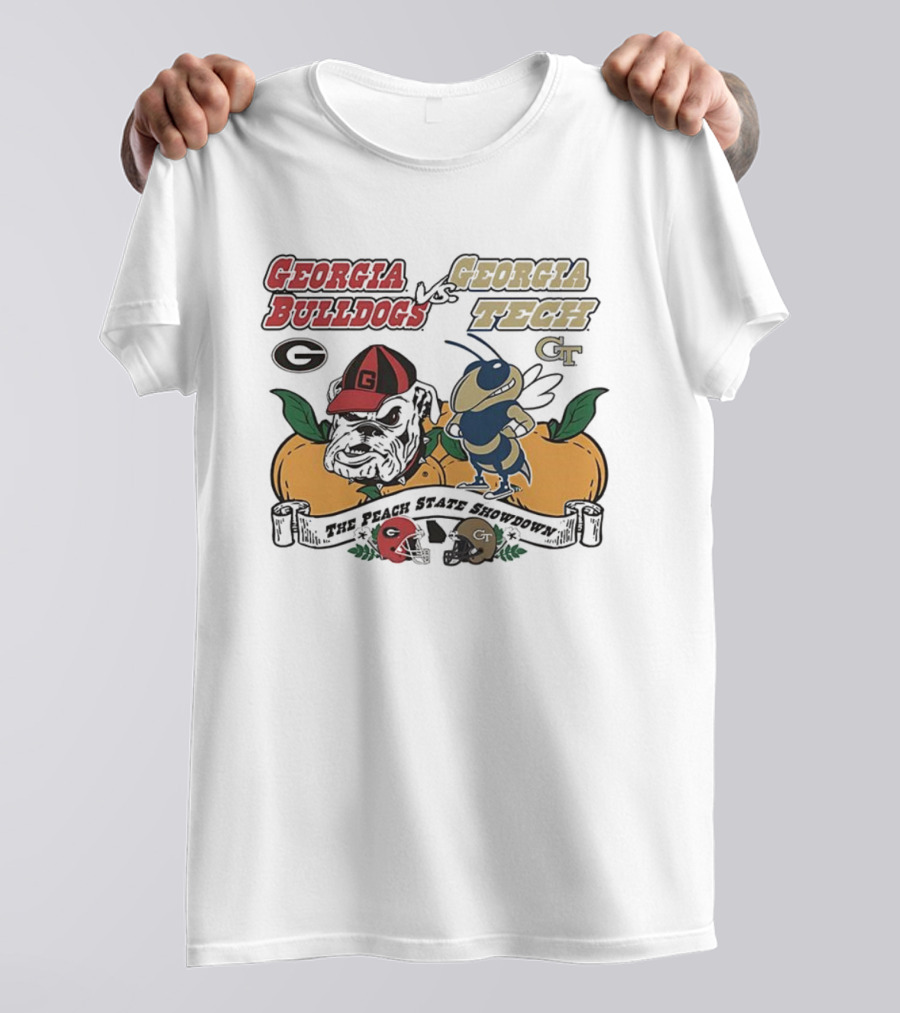 Georgia Bulldogs Vs Georgia Tech Yellow Jackets Peach State Showdown Mascot Battle T-Shirt