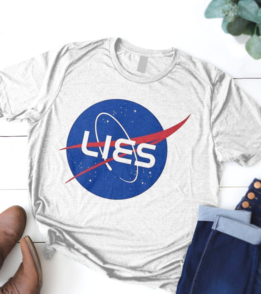 NASA Lies Parody Emblem Graphic T-Shirt