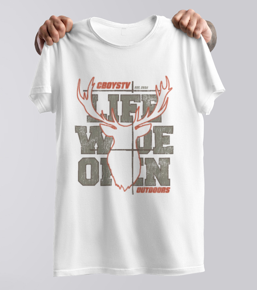 Life Wide Open Crosshairs Cboystv Est 2016 Deer Antlers T-Shirt
