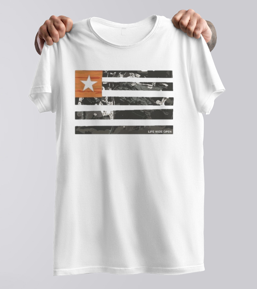 Life Wide Open American Flag Star Rustic Outdoors T-Shirt