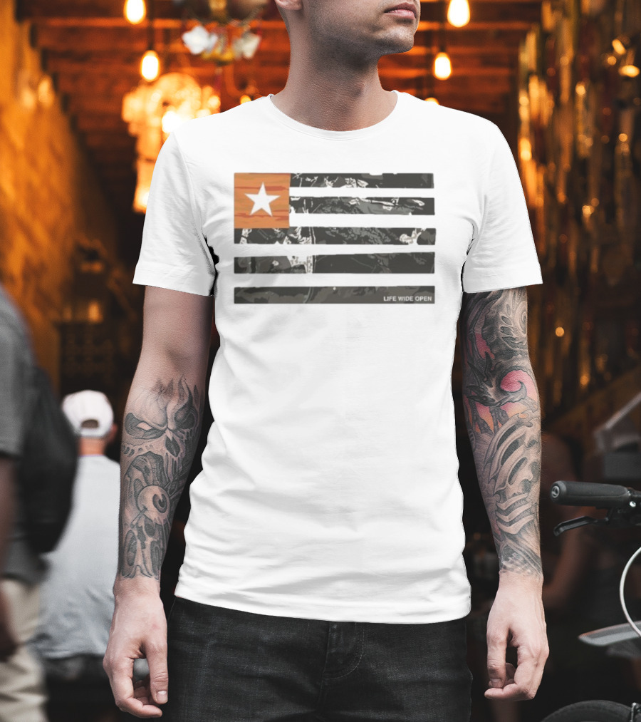 Life Wide Open American Flag Star Rustic Outdoors T-Shirt