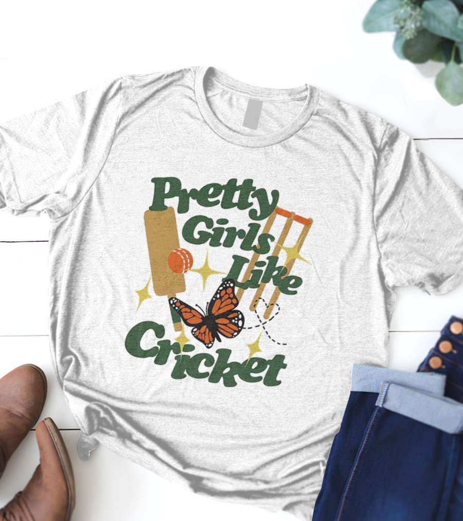 Pretty Girls Like Cricket Butterfly Bat Ball Stumps Graphics T-Shirt