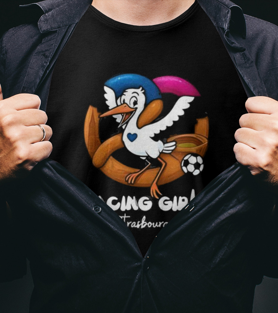 Racing Girls Strasbourg Stork With Football And Heart T-Shirt