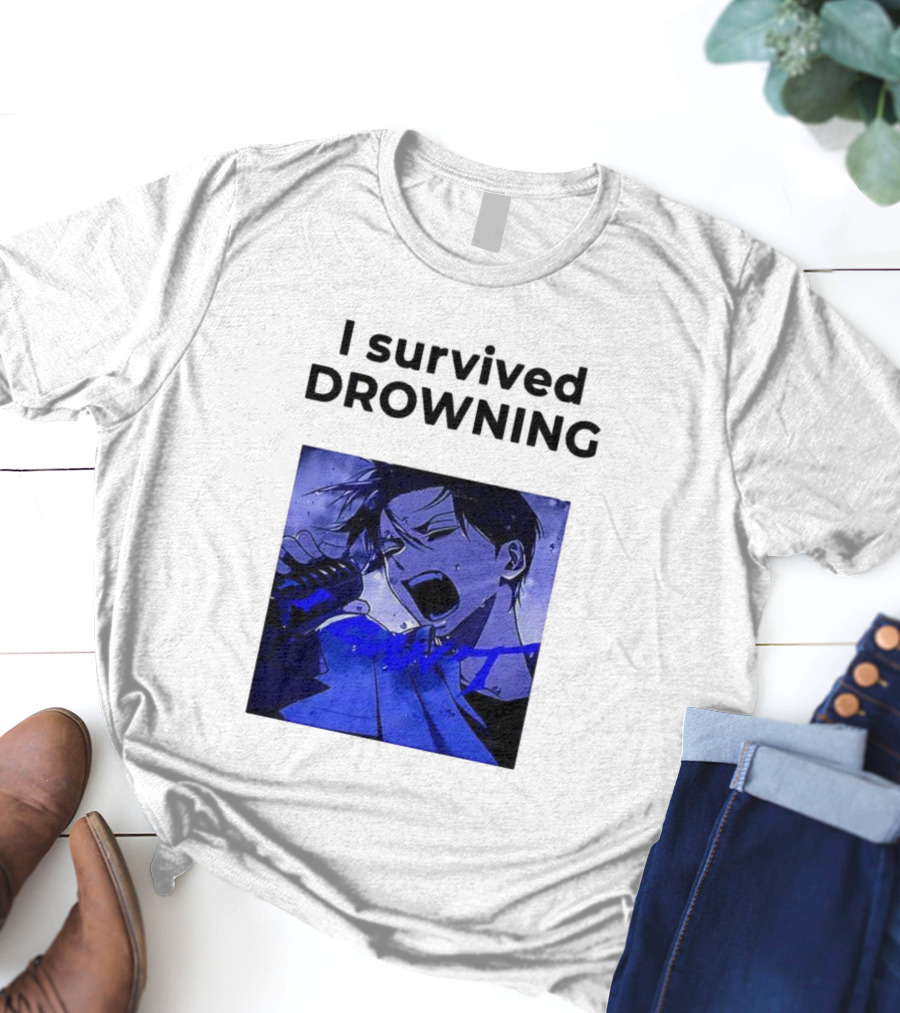 I Survived Drowning Akamu Na Ko Anime Character Blue Art T-Shirt