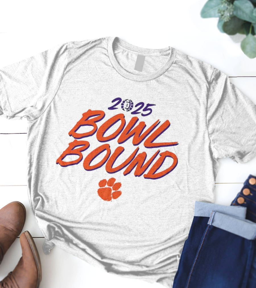 Clemson Tigers 2025 Bowl Bound Football Paw Logo T-Shirt