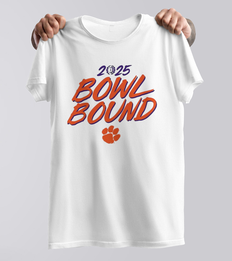 Clemson Tigers 2025 Bowl Bound Football Paw Logo T-Shirt