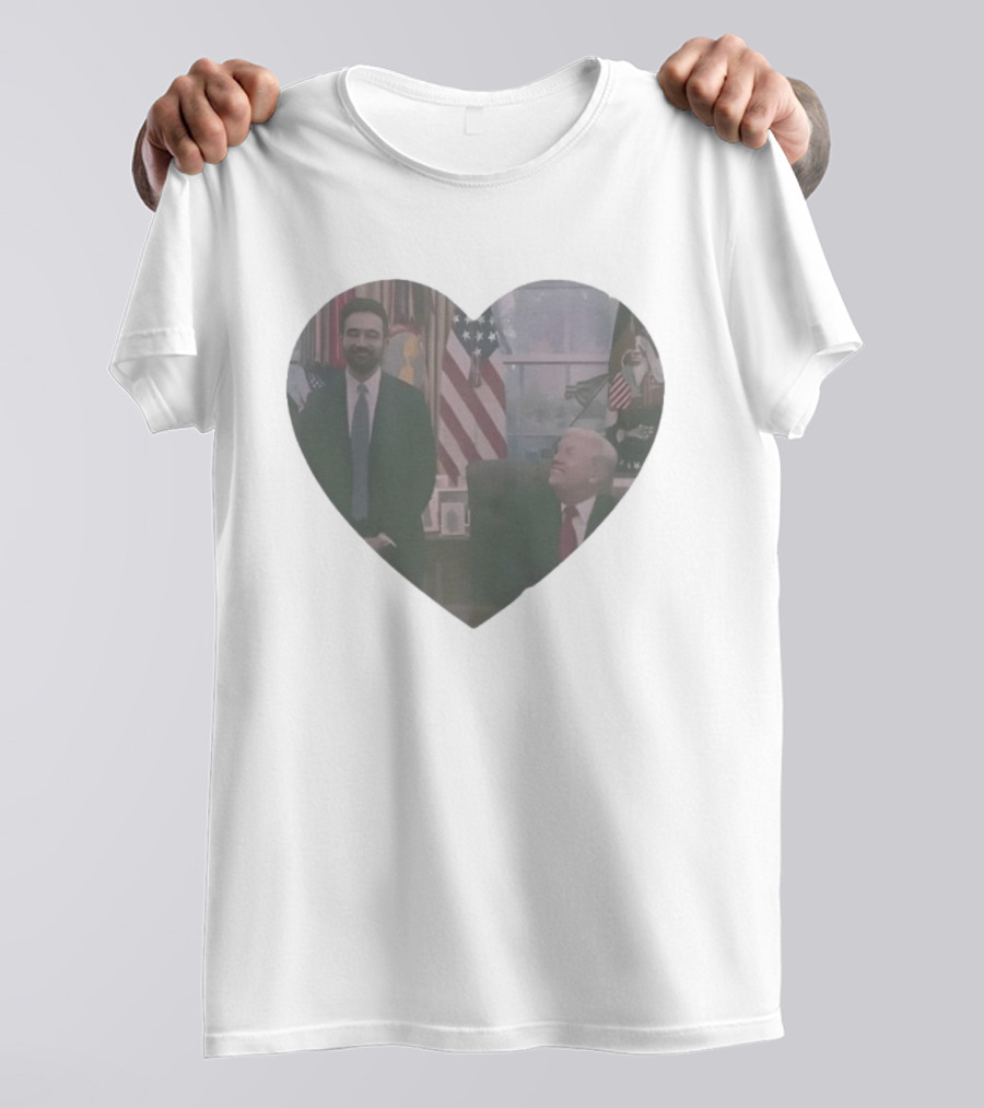 Donald Trump Zohran Mamdani Heart Image USA Flag Oval Office Mood T-Shirt