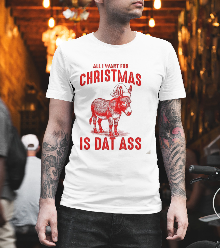 All I Want For Christmas Is Dat Ass Donkey Santa Hat T-Shirt