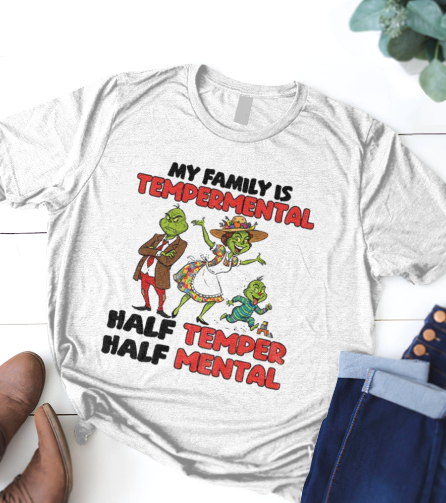 Grinch Family Christmas Temperamental Half Temper Half Mental Santa Hat T-Shirt