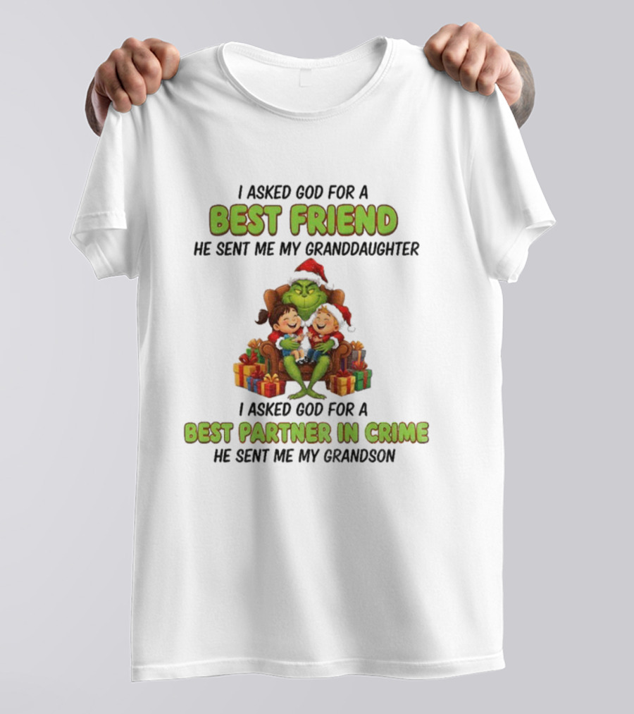 Grinch Santa Best Friend Granddaughter Best Partner In Crime Christmas T-Shirt
