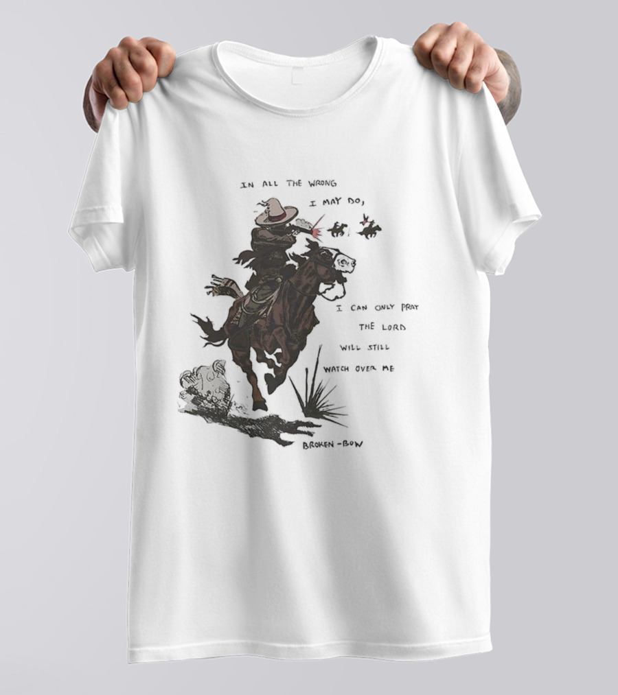 Pray The Lord Will Still Over Me Cowboy Riding Brown Horse T-Shirt