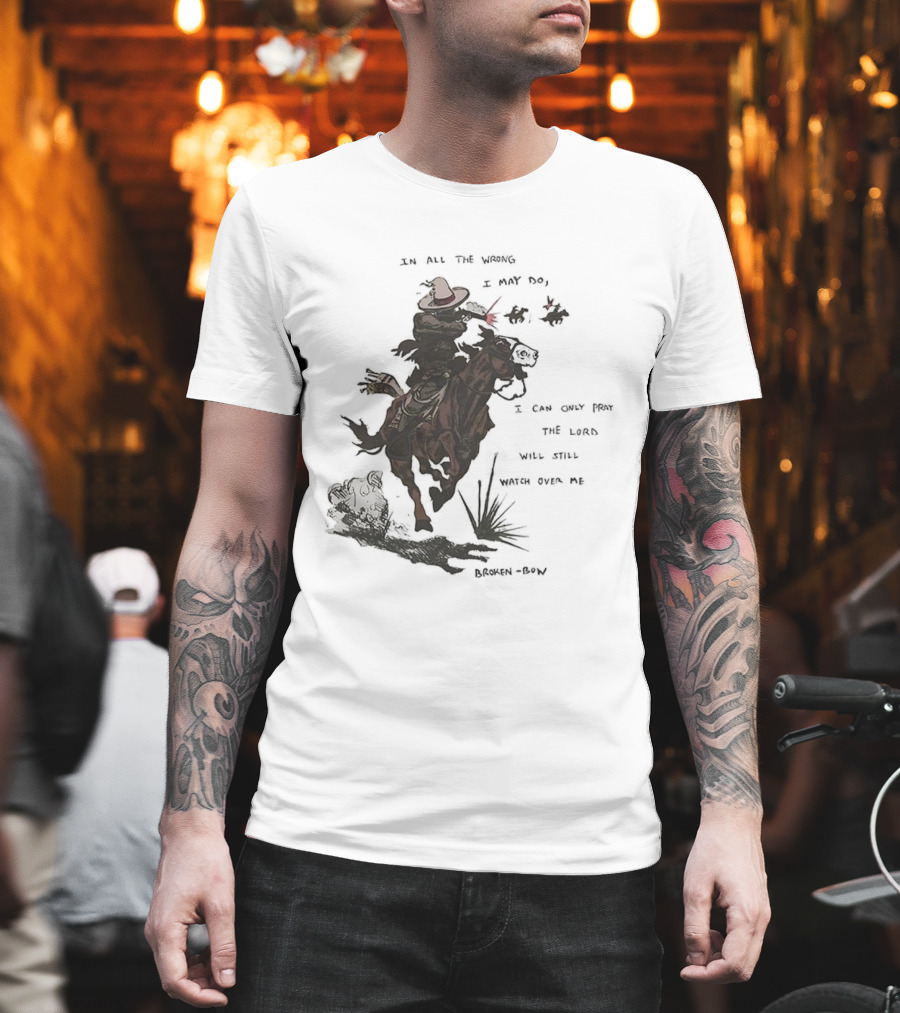 Pray The Lord Will Still Over Me Cowboy Riding Brown Horse T-Shirt