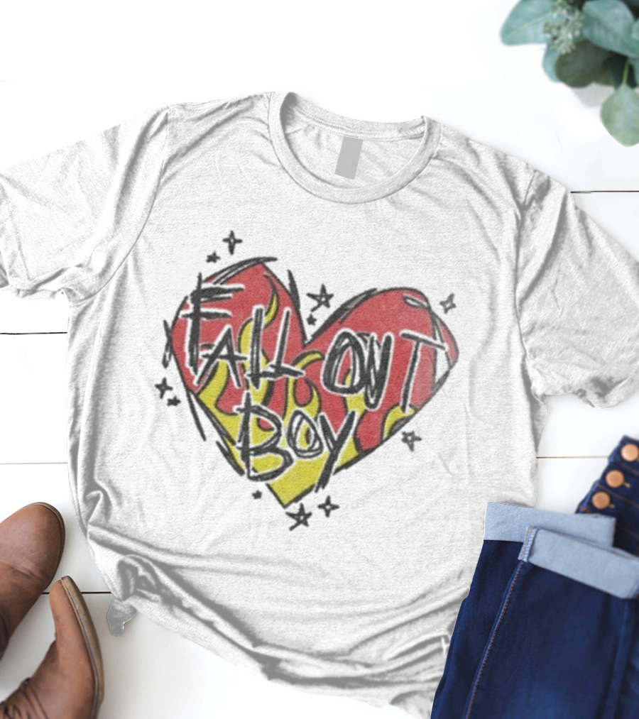 Fall Out Boy Scratch Heart Flame Design T-Shirt