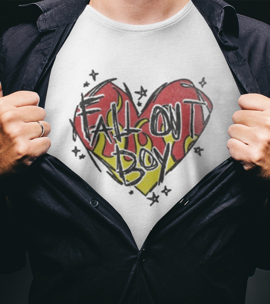 Fall Out Boy Scratch Heart Flame Design T-Shirt