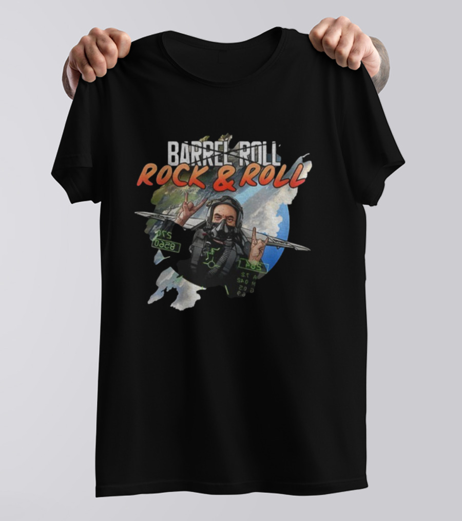 Barrel Roll Rock And Roll Pilot With Earth And Jet Background T-Shirt