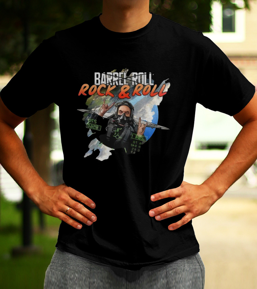 Barrel Roll Rock And Roll Pilot With Earth And Jet Background T-Shirt