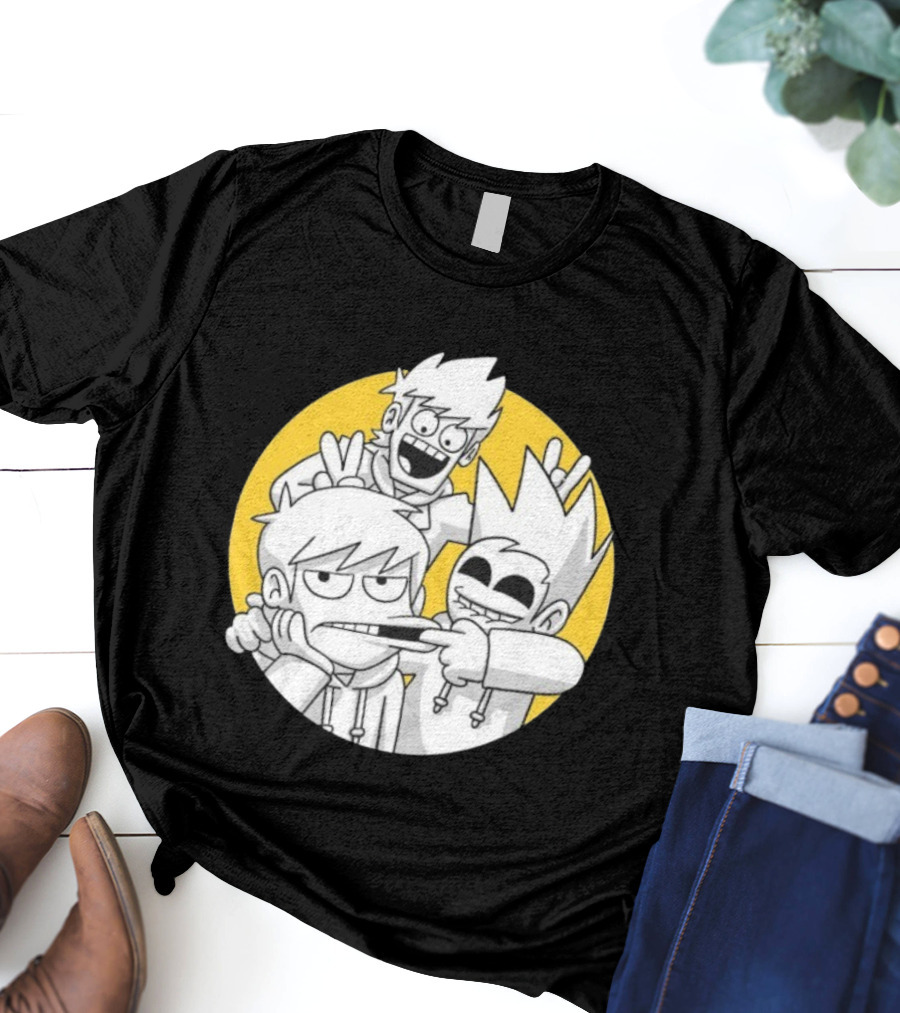 Eddsworld Edd Gang Character Group Yellow Circle Background T-Shirt