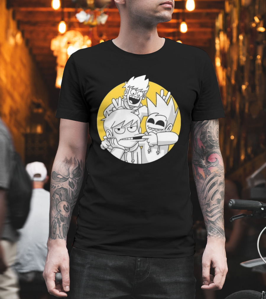 Eddsworld Edd Gang Character Group Yellow Circle Background T-Shirt