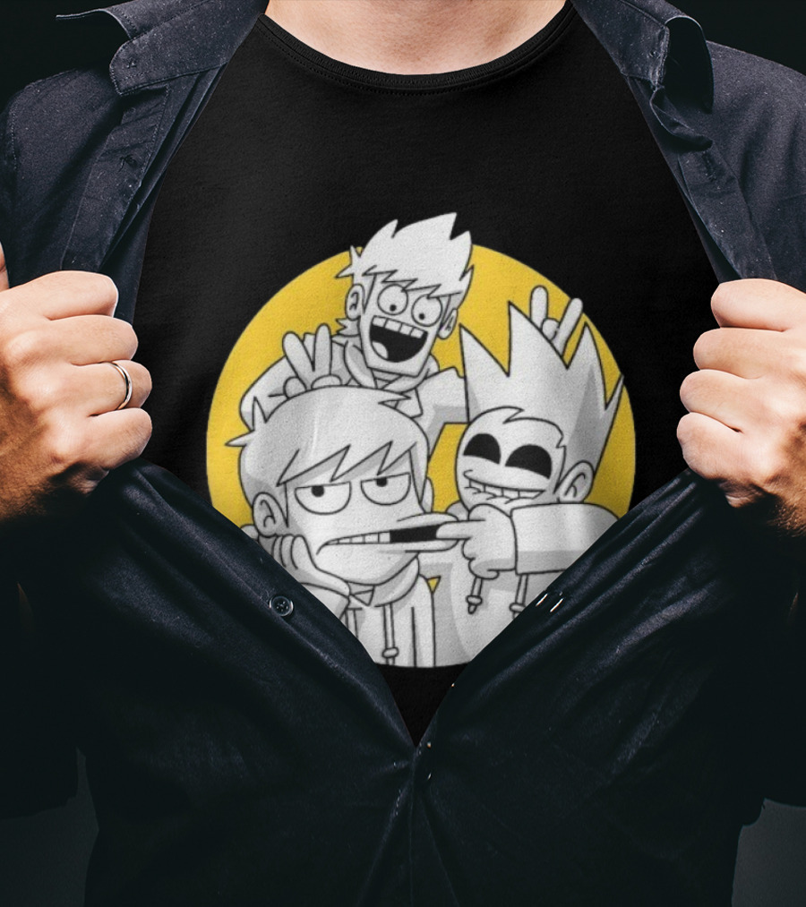 Eddsworld Edd Gang Character Group Yellow Circle Background T-Shirt