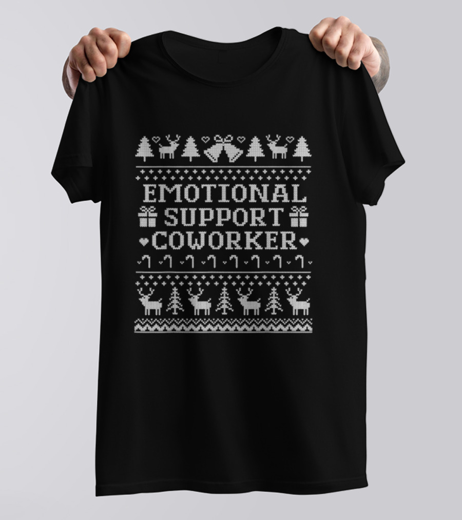 Emotional Support Coworker Reindeer Trees Hearts Candy Canes Holiday T-Shirt