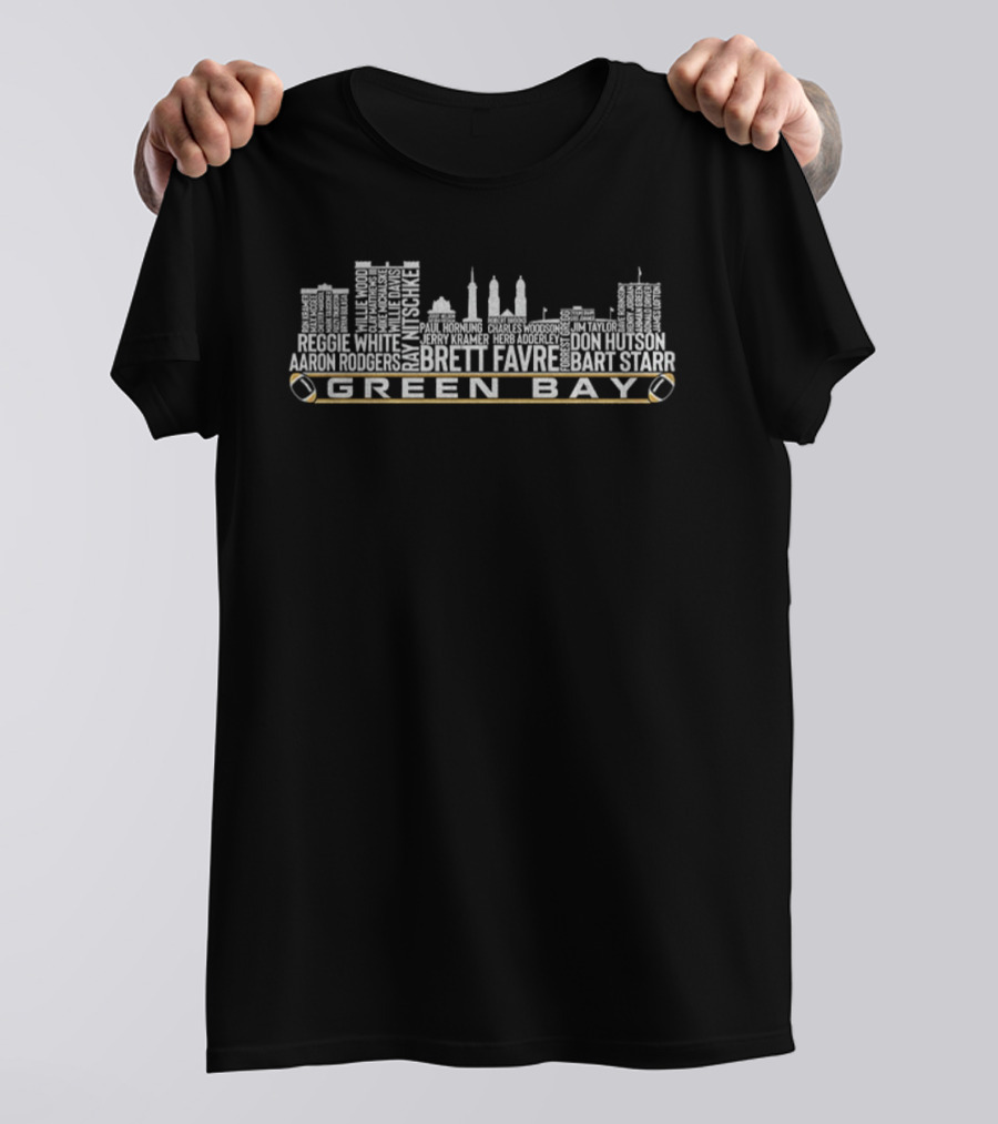 Green Bay Packers NFL Football 2025 Brett Favre Bart Starr City Skyline T-Shirt