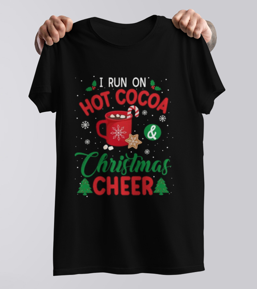 I Run On Hot Cocoa And Christmas Cheer Candy Cane Snowflakes T-Shirt