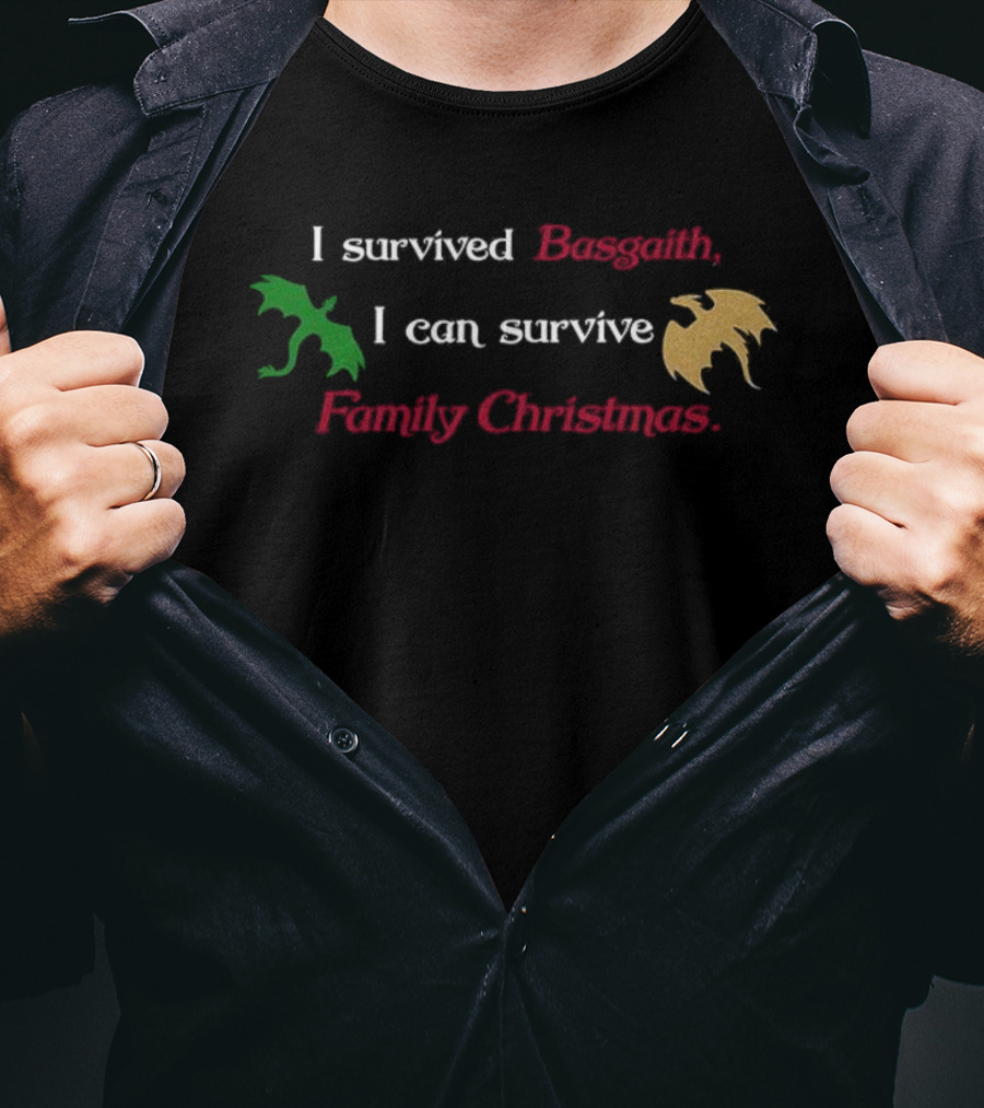 I Survived Basgiath I Can Survive Family Christmas Dragon Humor T-Shirt